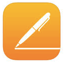 Icône Pages, stylo plume sur fond jaune.
