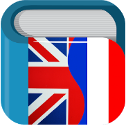Icône dictionnaire, drapeaux anglais et français.