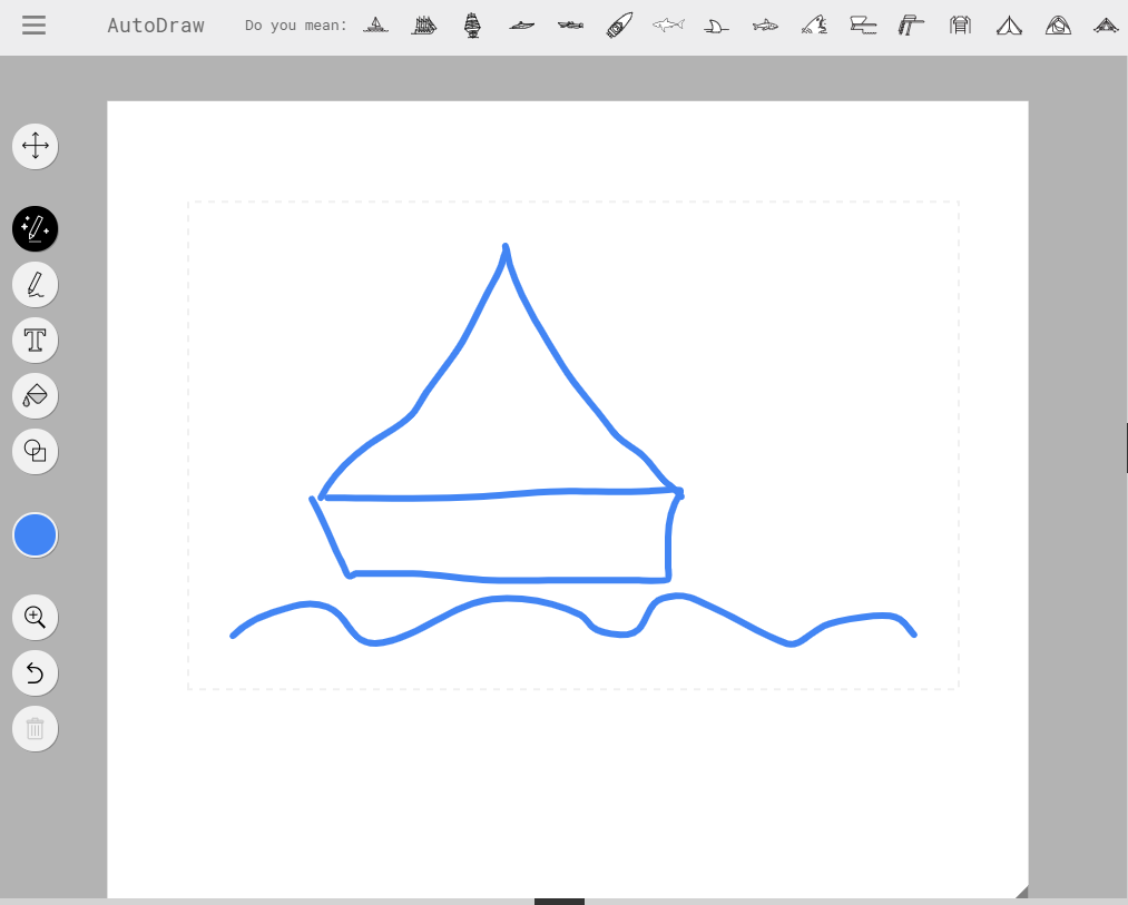illustration d'un dessin de bateau fait avec le doigt ou la souris. 