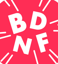 Icône BDNF sur fond rouge.