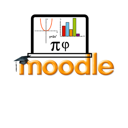 Logo moodle et illustration des mathématiques avec un graphe et le nombre Pi
